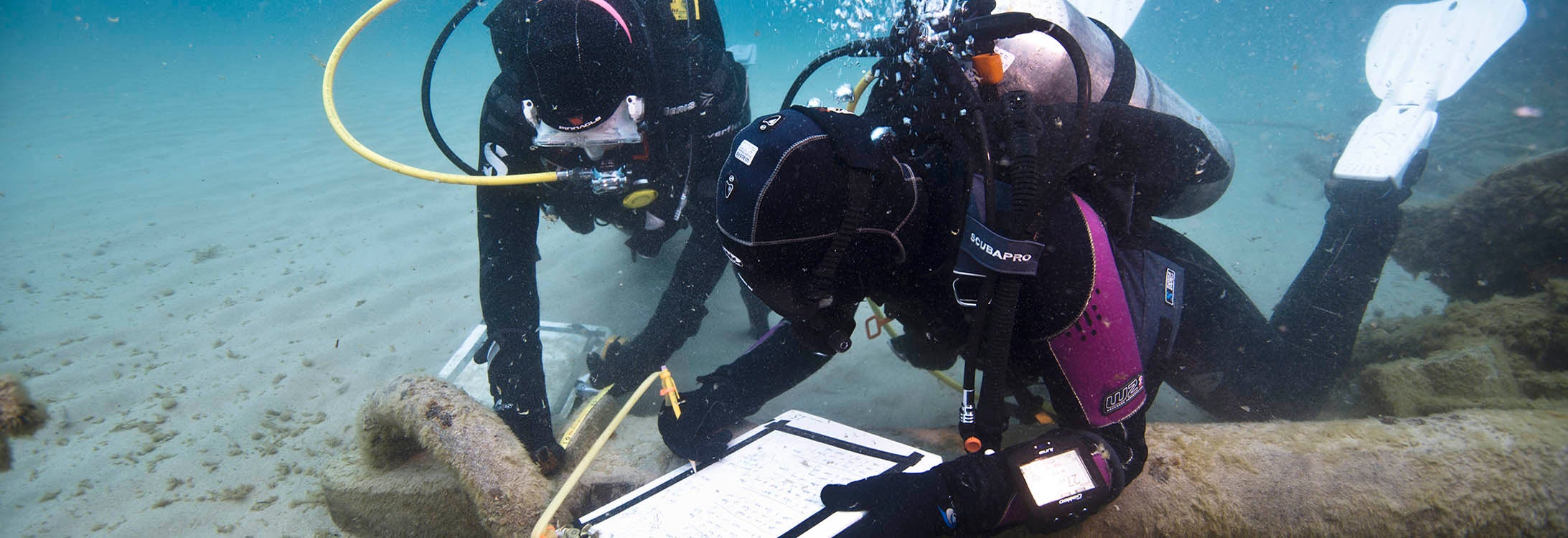 Students from ECU’s Program in Maritime Studies document the wreckage of the Ogarita in the Thunder Bay National Marine Sanctuary in Lake Huron near Alpena, Michigan during a field school. The program is one of just three in the nation and draws students and faculty from throughout the world. (Photo by Tane Casserley)