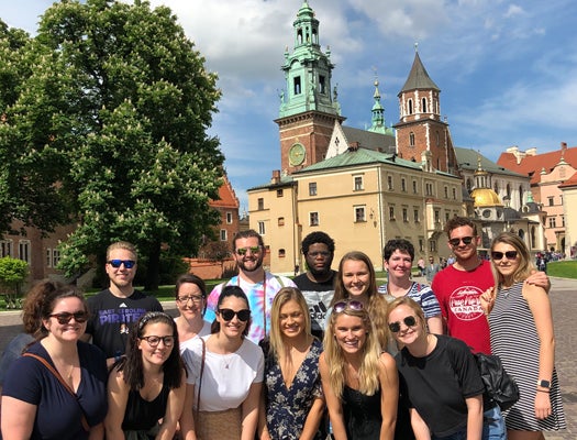 ECU students gather for a photo while studying in Poland. (Contributed photo) 