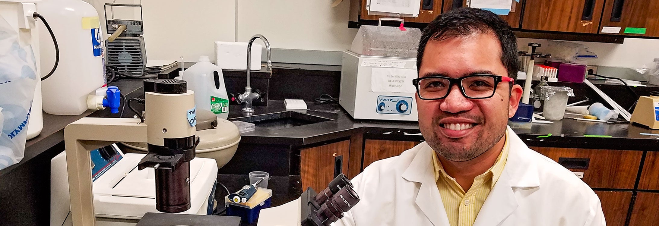 ECU postdoctoral scholar Byron Aguilar is studying a compound that could help Alzheimer’s patients. (Photos by Doug Boyd)