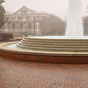 Fog blankets campus.