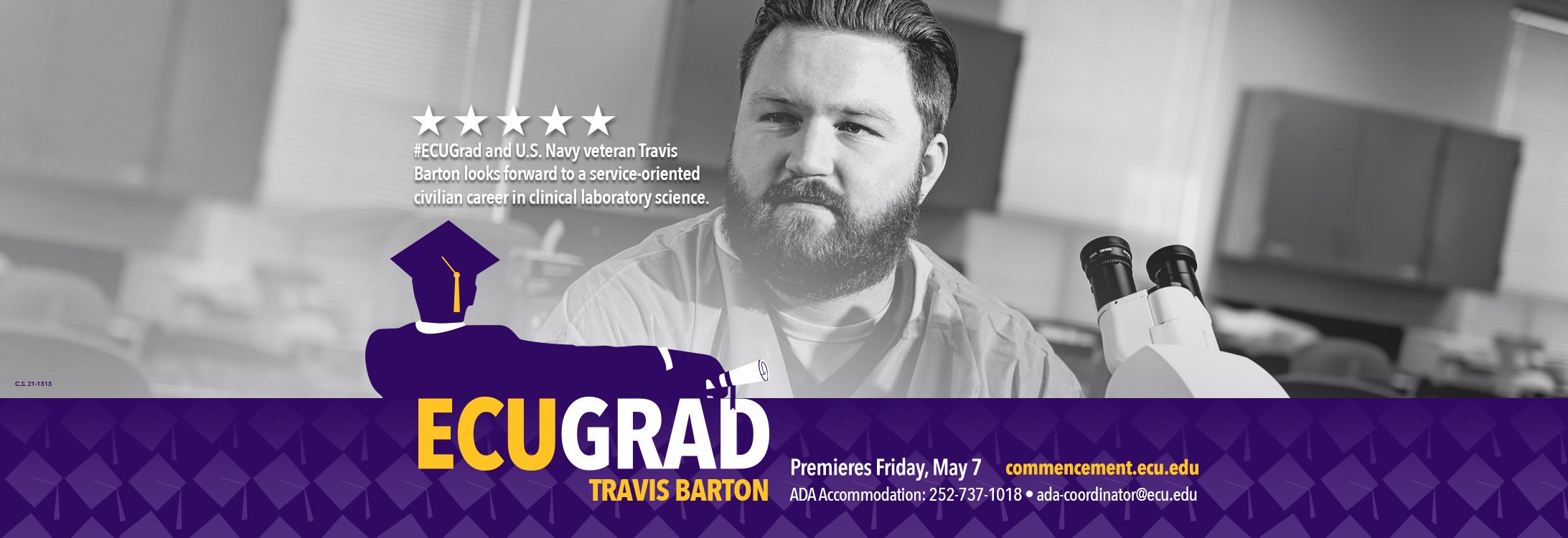 ECU graduate and U.S. Navy veteran Travis Barton looks forward to a service-oriented civilian career in clinical laboratory science.