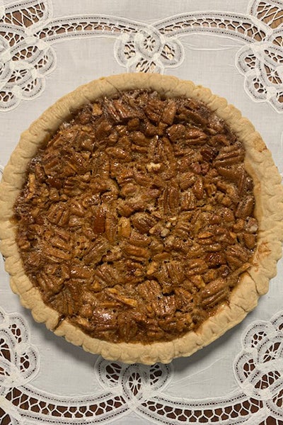 Alumna Karen Haithcock’s pecan pie is made with pecans from her orchard. She and her husband, Tim, own more than 600 pecan trees in 15 varieties.