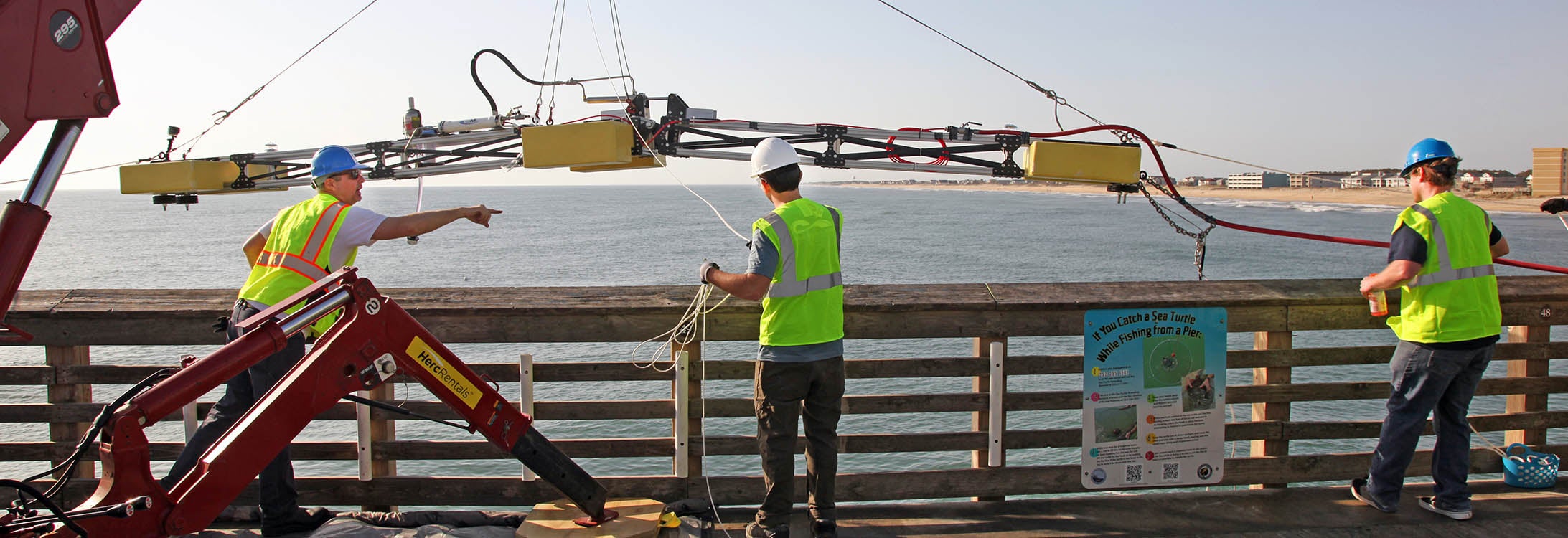 The Mark Zero device is deployed from Jennette’s Pier during the Waves to Water Prize DRINK Finale. (Contributed photos by Daryl Law)