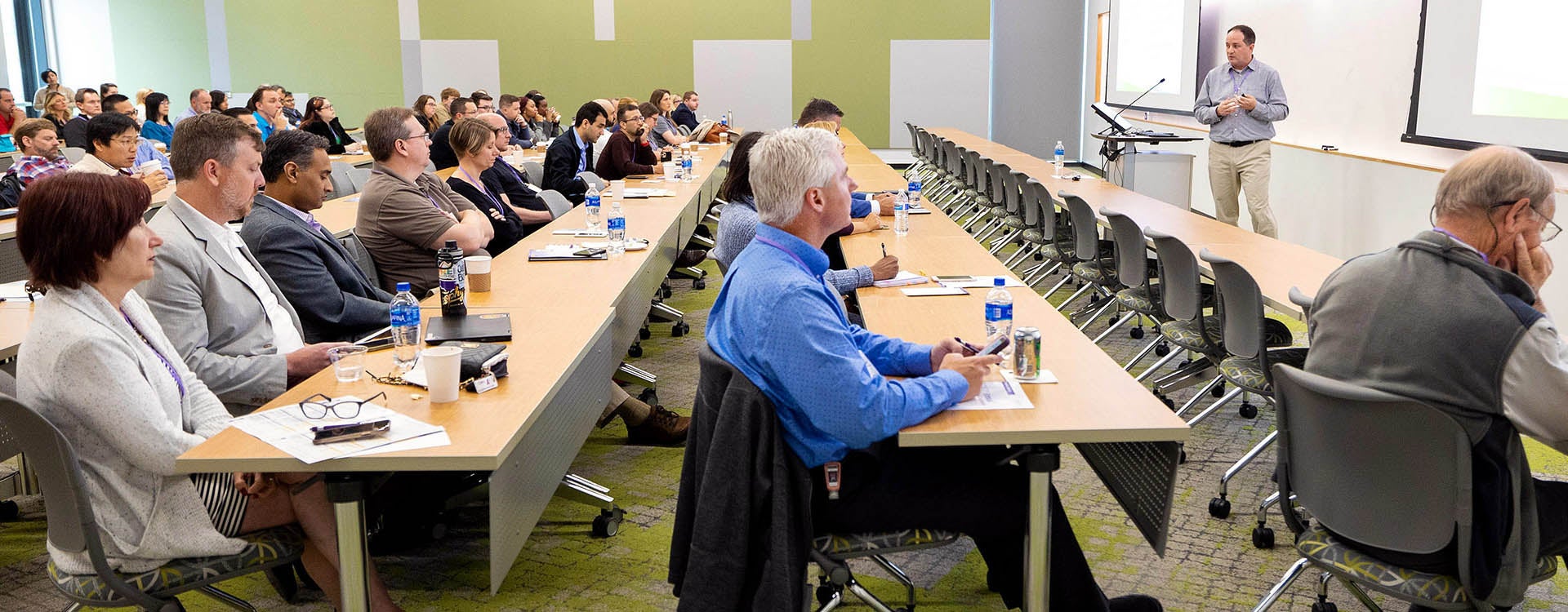 Michael DeHart, director of product development at CMP Pharma in Farmville, presents a program on the role of lab analysts during the ECU Spring Pharma Conference.