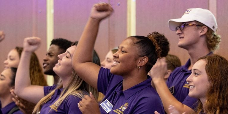 ECU students cheering at orientation