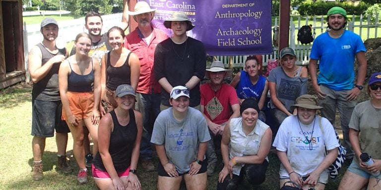 ECU’s summer field school in historical archaeology, hosted by Harriot College’s Department of Anthropology, included 15 undergraduate students and three graduate students who researched the 18th century Palmer-Marsh house in Bath.