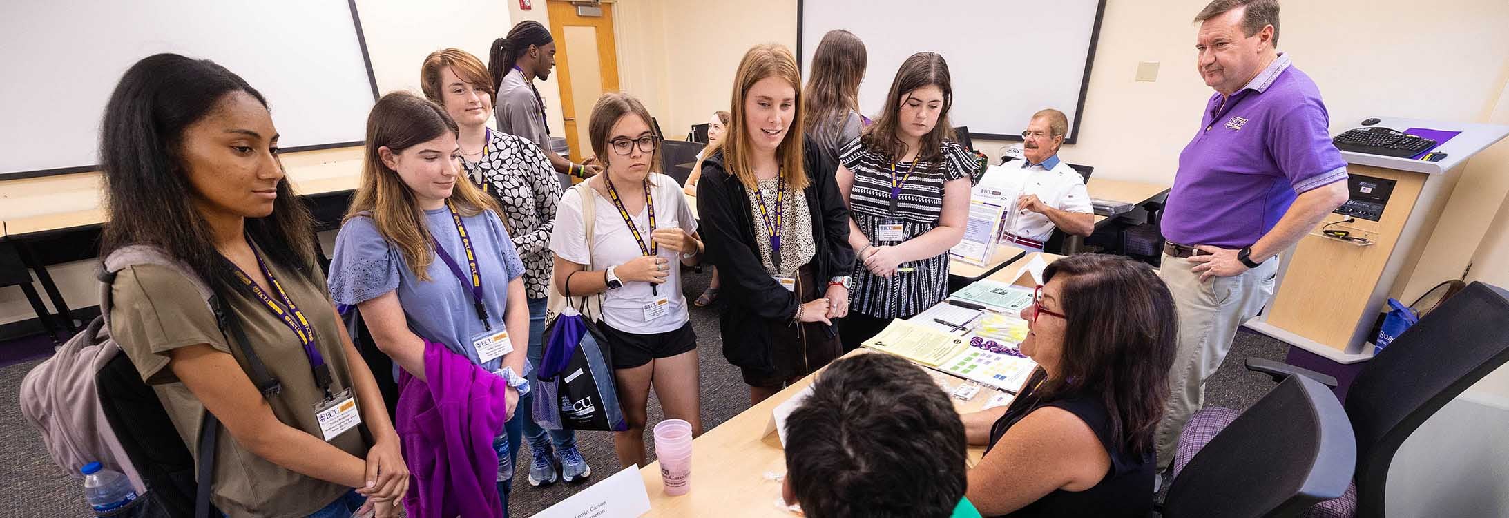High school students participating in the PIRATE Institute interact with ECU College of Education faculty to learn more about pursuing an education degree.