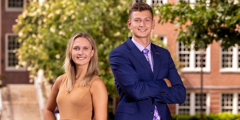 Emily Yates, left, and Ryan Bonnett represent ECU’s student body as vice president and president, respectively, of the Student Government Association.