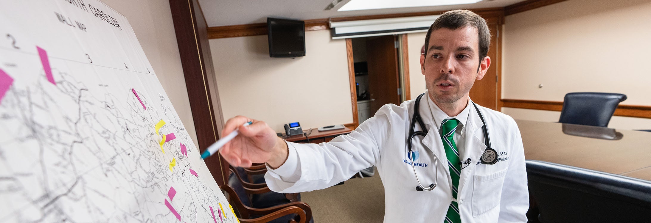 Brody School of Medicine graduate Dr. Jon Kornegay helped to lead health care delivery efforts in the rural Duplin County after flooding and destruction from Hurricane Florence in 2018 blocked roads and knocked out power at Vidant Duplin Hospital.