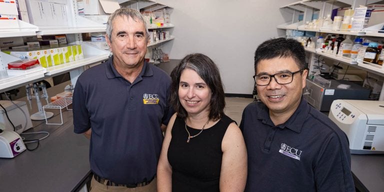 Dr. Jean-Luc Scemama, associate professor of biology; Dr. Heather Vance-Chalcraft, assistant professor of biology; and Dr. Jason Yao, professor of engineering are part of an East Carolina University team receiving $1 million of a multi-university grant to support students from underrepresented backgrounds in science, technology, engineering and math.