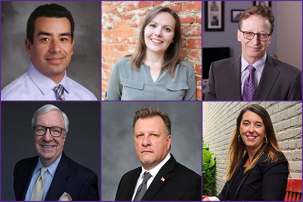 Six outstanding East Carolina University alumni and friends will be recognized by the ECU Alumni Association over homecoming weekend, including, from left, Jose Garcia, Jessica Holton, Joshua Sonett, Michael McShane, Chris S. Holder, and Gray Williams.