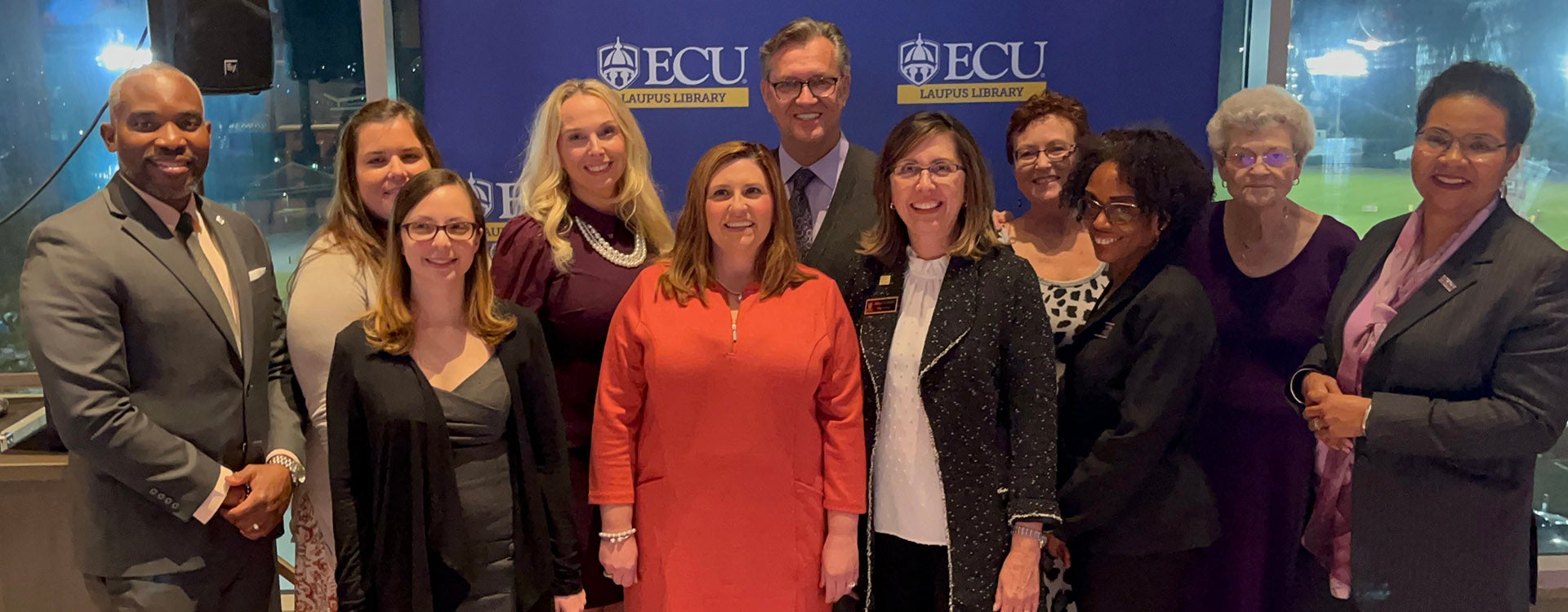 Representatives from ECU’s College of Nursing and ECU Provost Dr. Robin Coger, far right, celebrate the college’s 26 authors who were honored during the 2022 Health Sciences Author Recognition Awards ceremony.