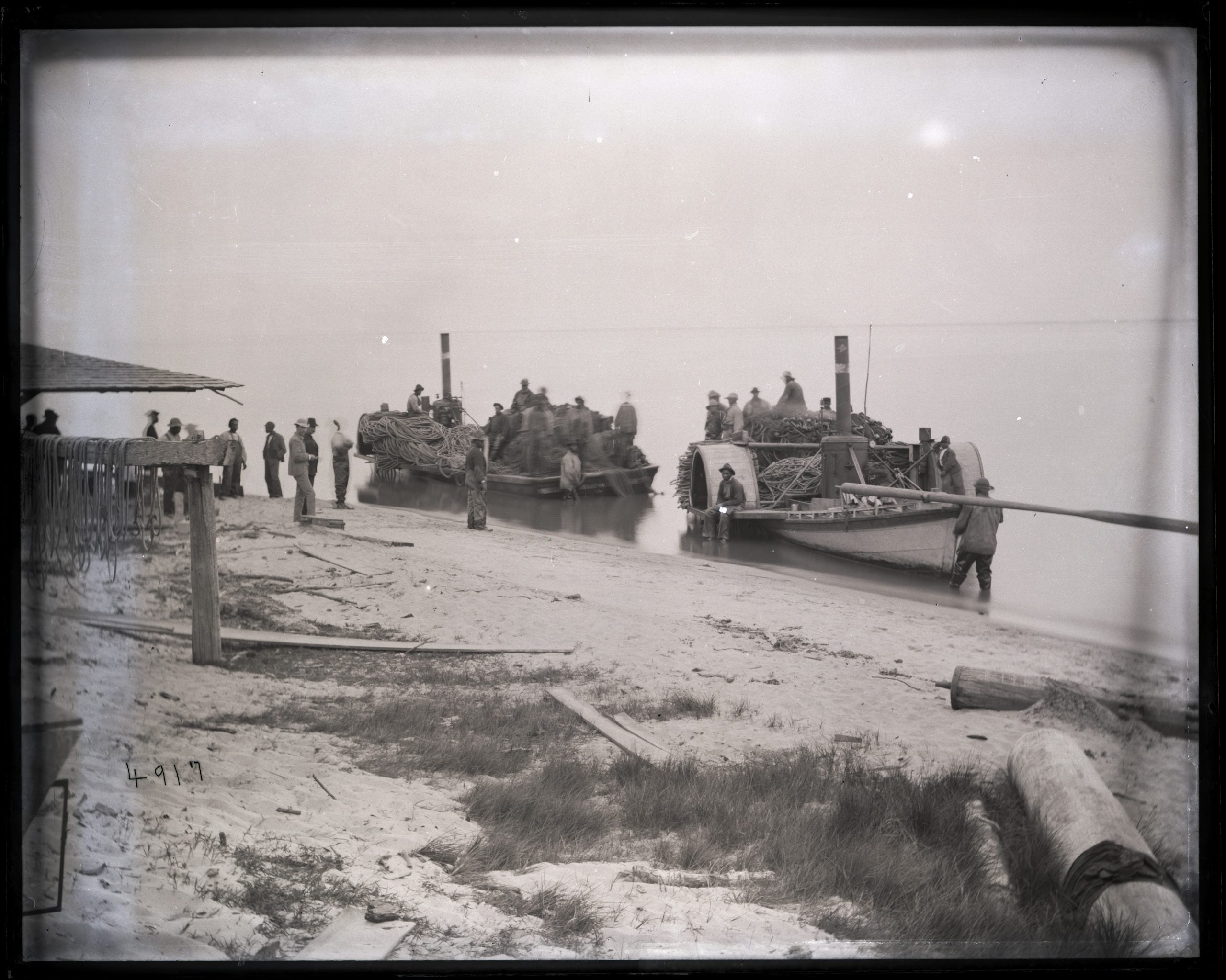 Fishermen on sidewheel platform steamers, 1881. 