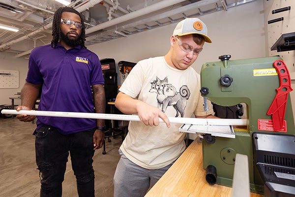 East Carolina University students use machines in the Wornom Makerspace in the Isley Innovation Hub to develop prototypes of their entrepreneurial ideas.