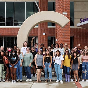 Current EC Scholars pose in front of the East Carolina University Main Campus Student Center. The EC Scholars program is the most prestigious undergraduate award program at ECU. 