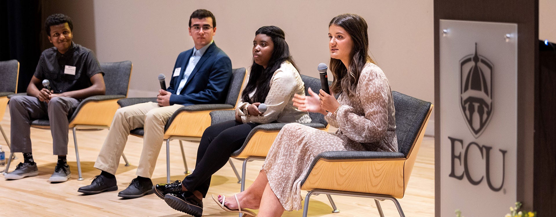 Golden LEAF scholars speak about their experiences at East Carolina University during the eighth Golden LEAF Foundation scholarship luncheon.