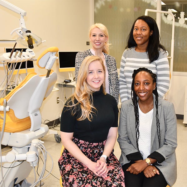 The inaugural cohort of the Jasper L. Lewis, Jr. Collaborative in Pediatric Dentistry includes, front from left, Rachel Tucker and 2019 ECU School of Dental Medicine graduate Jessica Shamberger, and, back from left, Jessica Atwood and Crystal Rosser.