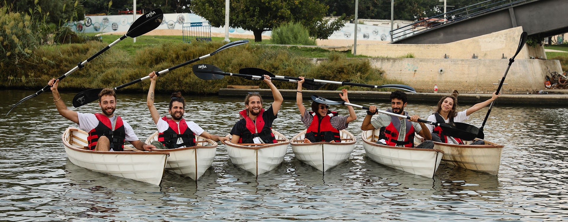 Shenkar College students try their boats for the first time in Israel. 