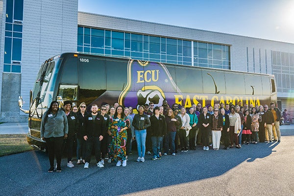 The sixth annual Purple & Gold Bus Tour, led by the Office of Research, Economic Development and Engagement, included 65 students, faculty and staff. 