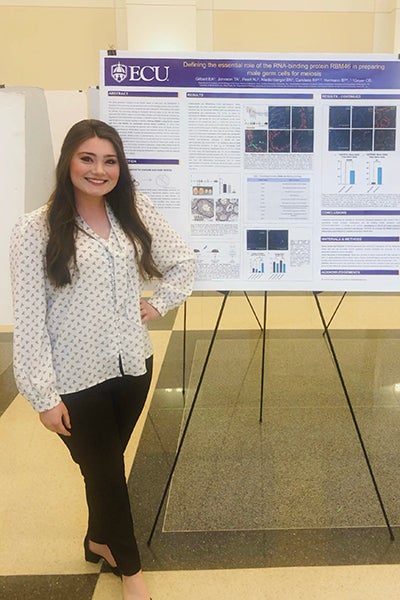 East Carolina University graduate student Emma Gilbert tied for first place for her poster presentation during the 31st annual Triangle Consortium for Reproductive Biology. 