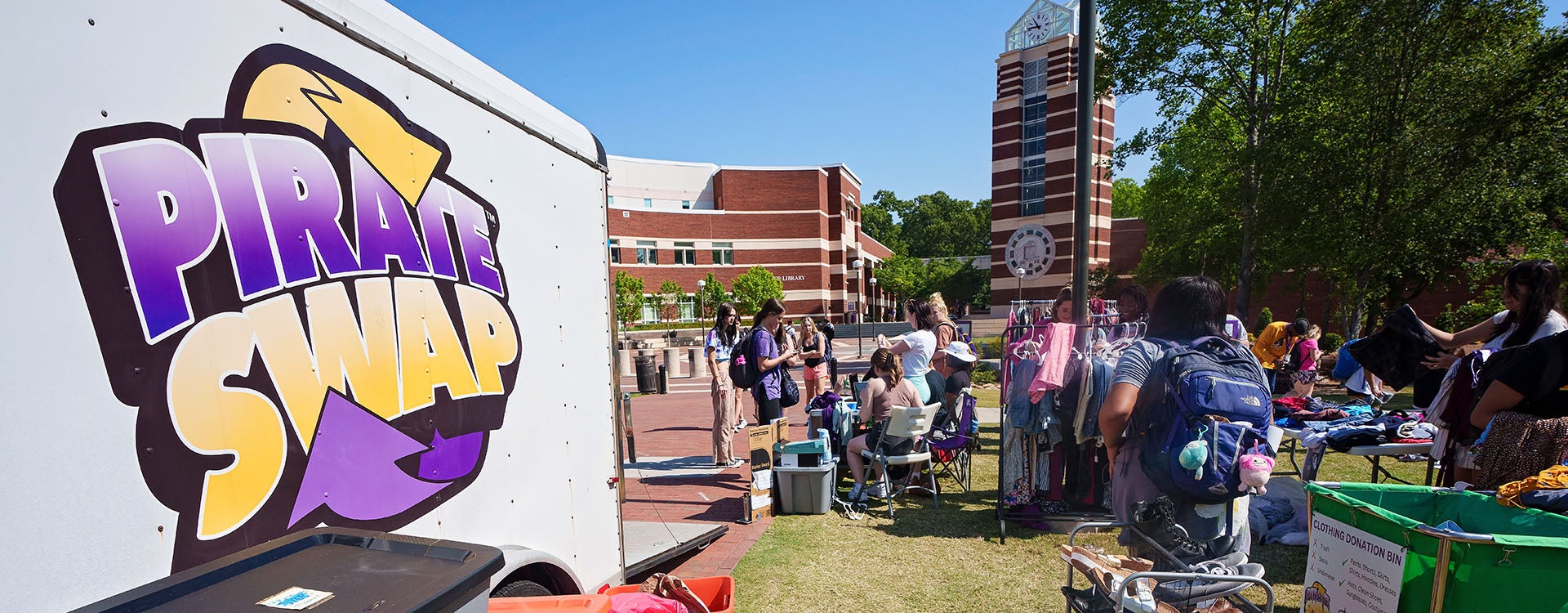 Pirate Swap hosts a pop-up thrift shop once a semester to combat fast fashion and promote sustainability efforts on ECU’s campus.