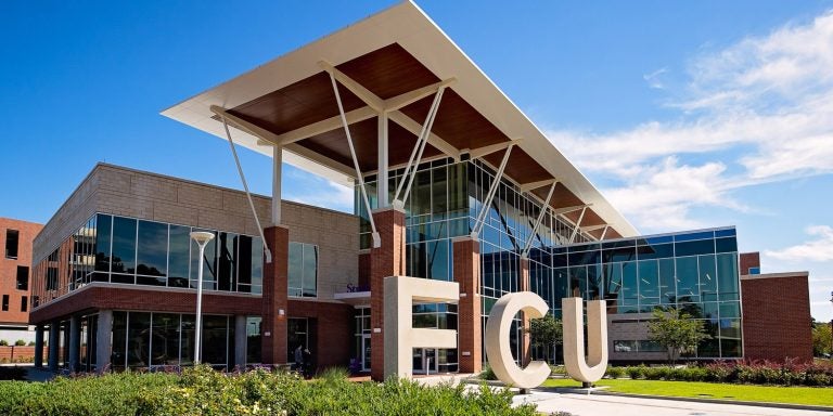 Image of ECU letters at Main Campus Student Center.