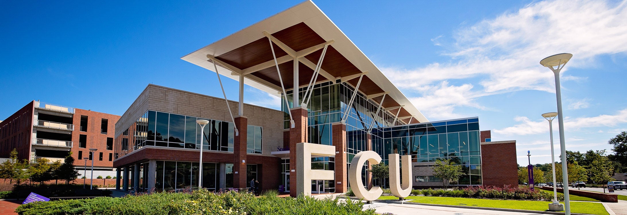 Image of ECU letters at Main Campus Student Center.
