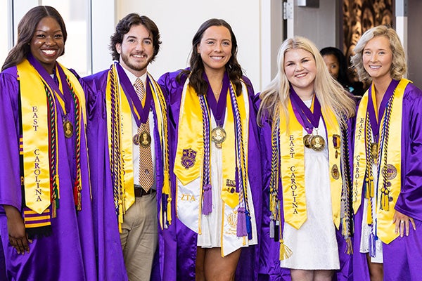 The recipients of the Robert H. Wright Leadership Award, the highest award bestowed by the ECU Alumni Association, were recognized during the ceremony. 