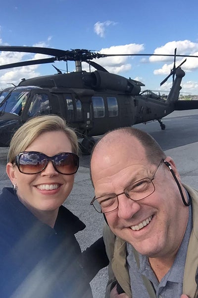 Jamie Smith, ECU director of media relations and reputation management, and Hollis viewed Greenville from a Black Hawk helicopter.