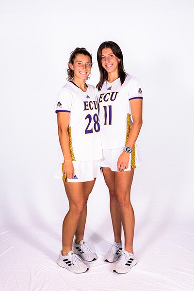 East Carolina University graduate school student Sydney Frank joined her sister, Courtney, on the ECU lacrosse team during the the 2022-23 season.