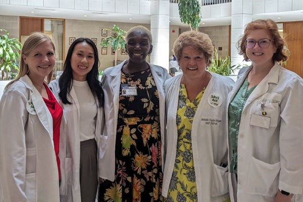 Baccus, from left, joins fellow BSN to DNP students Anita Ngo, Marie George, Lexie Dillon and faculty lead Michelle Skipper.