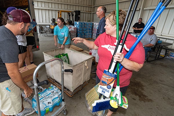Volunteers help coordinate supply distribution in Duplin County in the wake of Hurricane Florence in 2018.