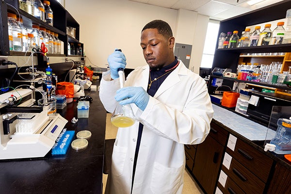 McLaurin is getting hands on experience in the lab thanks to a partnership between ECU and Fayetteville State University.