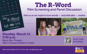 The College of Health and Human Performance is hosting a film and panel discussion about the power of words on March 11 at the Main Campus Student Center at 5:30 PM-Black Box Theater