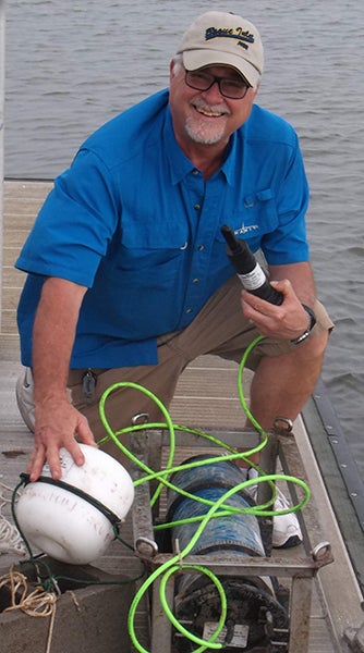 Luczkovich deploys a hydrophone – an underwater device used to detect and record ocean sounds from all directions – at the University of South Carolina’s Baruch Marine Field Laboratory. (Contributed photos)