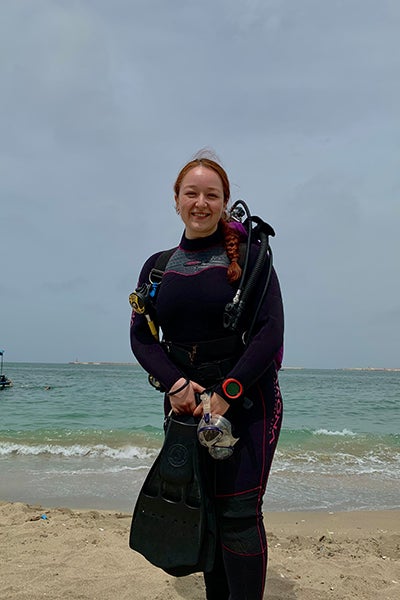 Before participating in ECU’s spring commencement ceremony, Katelyn Rollins defended her master’s thesis early so she could attend a unique underwater field school in Egypt. (Contributed photos)