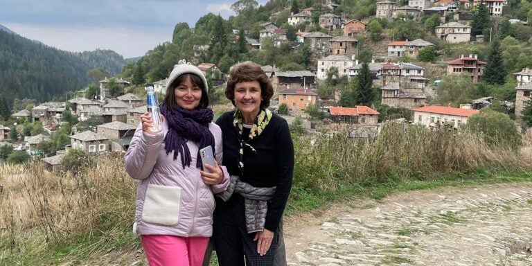 Dr. Leigh Cellucci, CAHS associate dean for academic affairs and professor of health services and information management, walks on a Roman road with Bulgarian peer Dobrinka Georgieva, professor in speech language pathology, at the Medical University of Plovdiv. (Contributed photos)