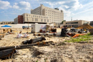 Dirt is overturned outside of the Brody Medical Sciences building on ECU's health sciences campus.