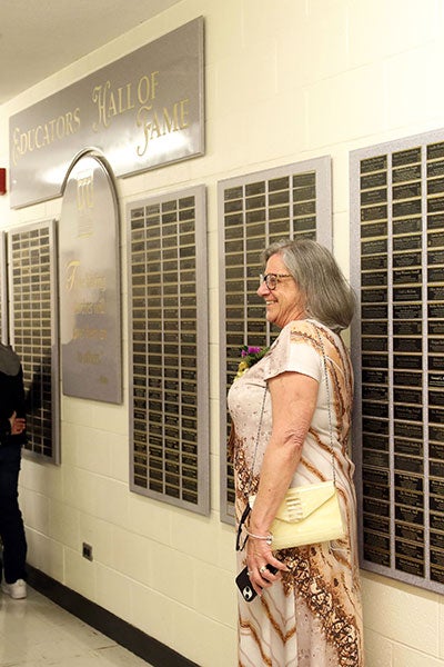 After the ceremony, honorees and their guests visited the Educators Hall of Fame in the Speight building to see their plaques on the wall.