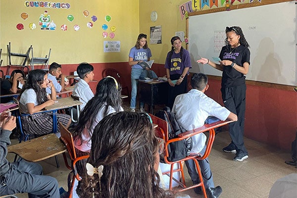 College of Nursing students speak with members of the San Miguel Escobar community about dental hygiene during their trip in May. (Contributed photos)