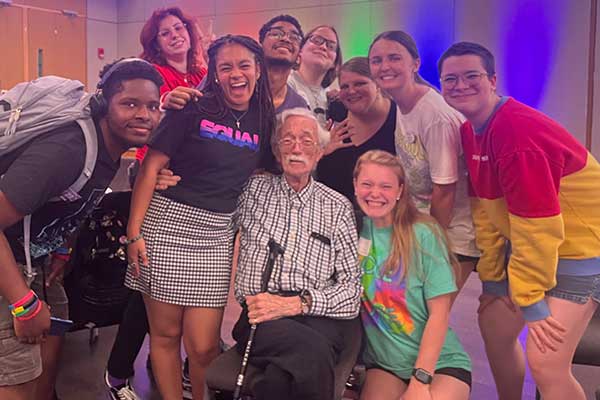 ECU students gather with Jesse Peel at the Fall Welcome and Social in fall 2022.
