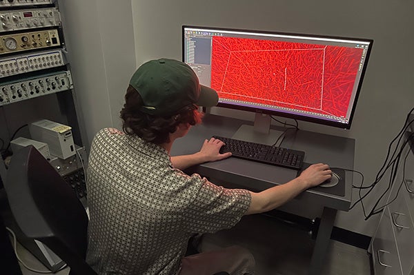 Physics major Dylan Miller analyzes data of a forming blood clot. (Contributed photos)