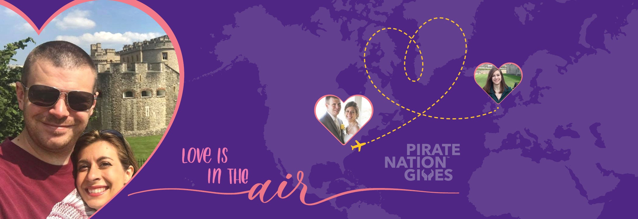 A graphic showing a map of the world and the words ‘love is in the air’ displayed.