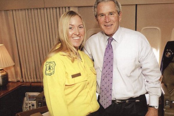 Erin Baginski flies on Air Force One with then-President George W. Bush.
