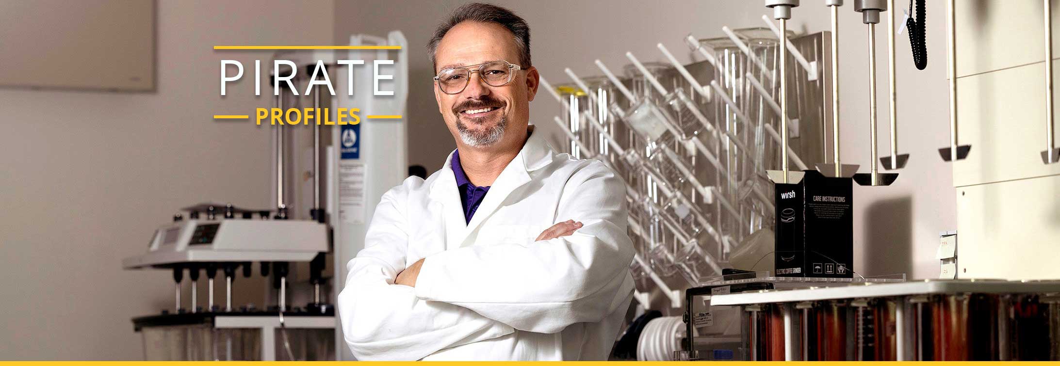 Dr. Jack Pender poses for a photo in a lab in the Science and Technology Building. (ECU Photo by Rhett Butler)