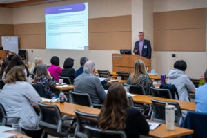 Dr. Benjamin Copeland presents during the podium session at Quality Improvement Symposium at Eastern AHEC on Feb. 31, 2024.
