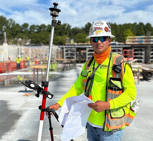 Mauricio Reyes Ricardez, a 2022 ECU graduate, works as a field engineer for Lithko Contracting on a 579,000-square-foot warehouse project in Graham. (Contributed photo)