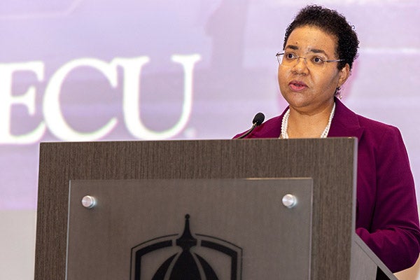 Dr. Robin Coger, ECU provost, thanked faculty, staff and students for their expertise, determination and passion during the University Day ceremony.