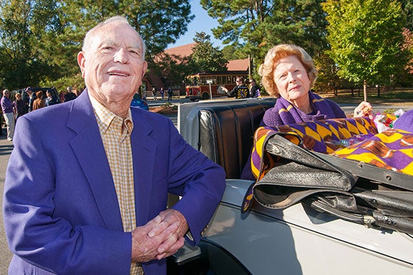 Marie Williams, participating in ECU’s 2010 homecoming parade, was one of the university’s most loyal advocates and benefactors. She and her late husband Walter were champions of ECU programs across campus and gave more than $6 million to the university. (Photo by Cliff Hollis)